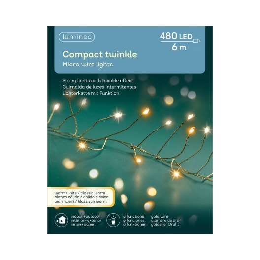 Luces de Navidad Compact twinkle Blanco/Amarillo micro  480 Leds (cable dorado de 6m)