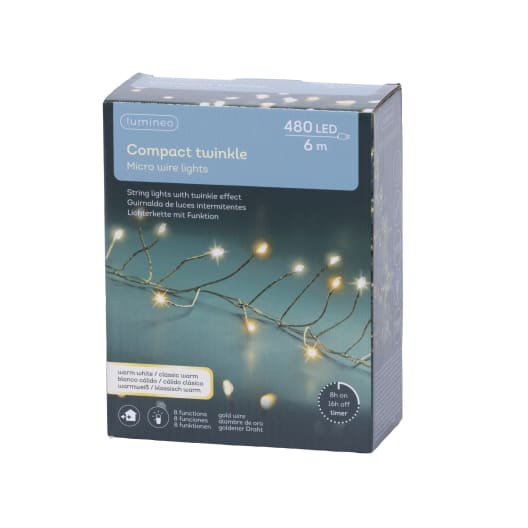 Luces de Navidad Compact twinkle Blanco/Amarillo micro  480 Leds (cable dorado de 6m)