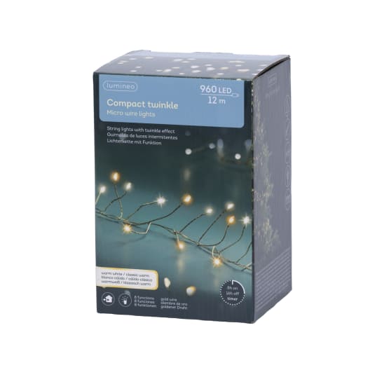 Luces de Navidad Compact twinkle Blanco/Amarillo micro  960 Leds (cable dorado de 12m)