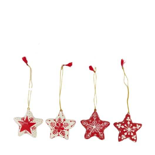 Adorno Colgante Estrella en Papel Maché blanca y roja