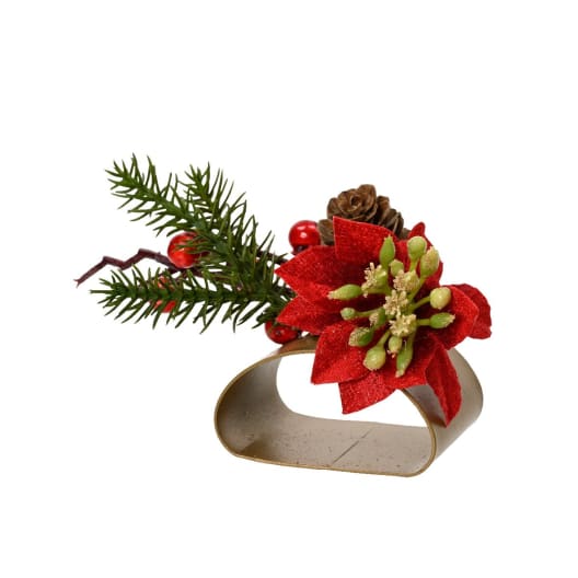Portaservilletas Navideño con Flor de Pascua y Detalles Naturales