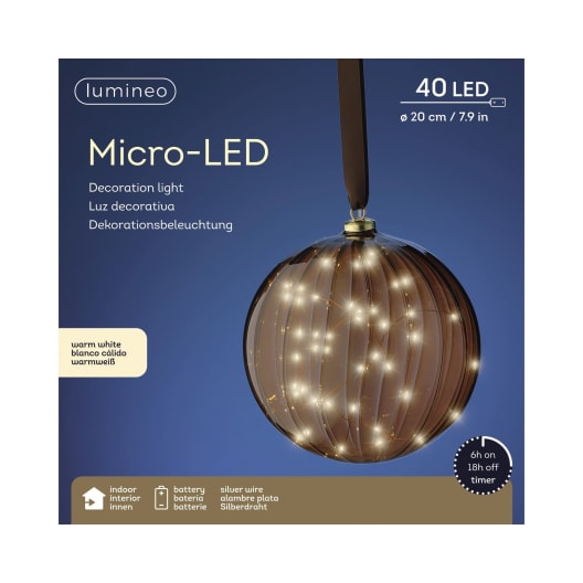 Bola LED con relieve marrón blanco cálido Ø20 cm (40 luces)