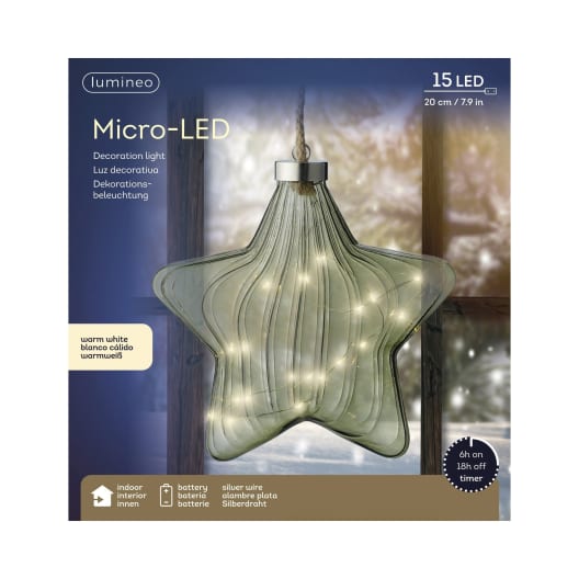 Estrella decorativa LED verde blanco cálido