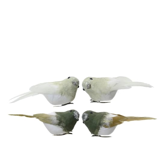 Clip Decorativo Pájaro con Purpurina y Plumas verde/blanco