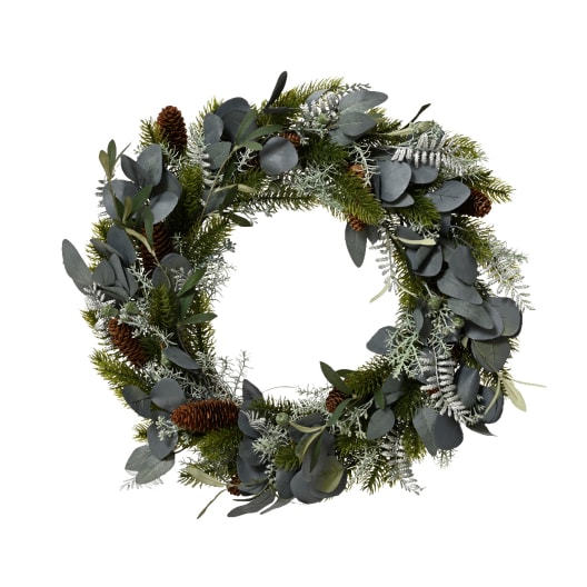 Corona artificial de Navidad - Hojas plateadas con piñas