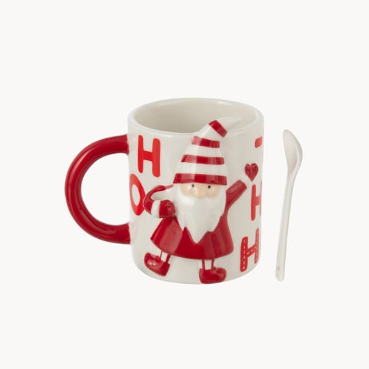 Taza de Navidad con Cuchara Santa Blanco/Rojo - 13.5 cm