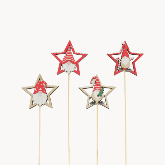 Pick Estrella con Gnomo de Madera Surtido (4 Unidades)