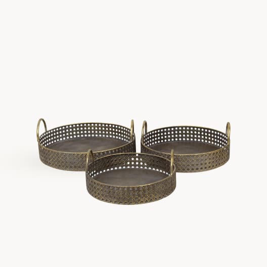 Bandeja Redonda Dorada y Negra de Metal 30x10 cm