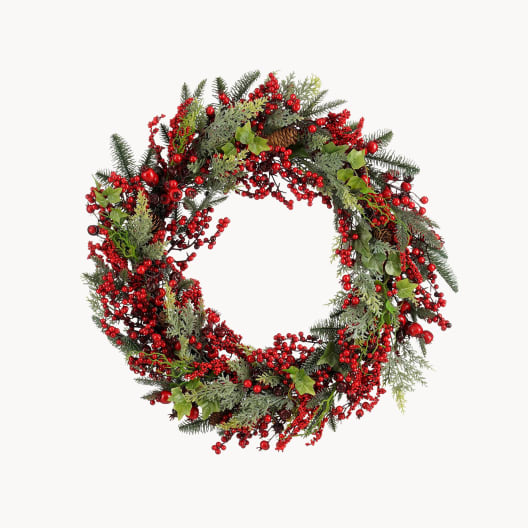 Corona de Navidad Norah roja con bayas Ø 70 cm