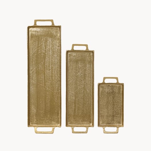 Bandeja decorativa de aluminio dorado 13×27 cm (serie de 3)