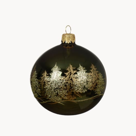 Colgante Bola de Navidad de Cristal Verde Abeto y Dorado, 8 cm