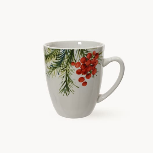Mug de Porcelana Blanco con Ramas de Acebo, 10.5 cm