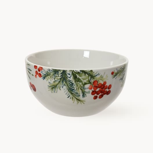 Bol de porcelana blanco con ramas de acebo - 14,2 cm de diámetro