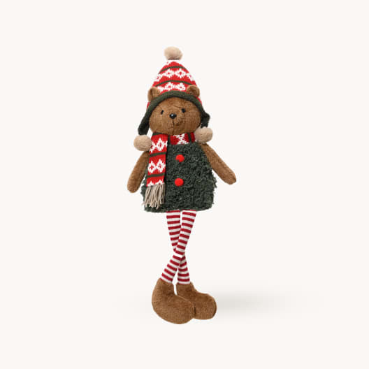 Oso de Navidad con bufanda y gorro de grecas, 15x23x68 cm