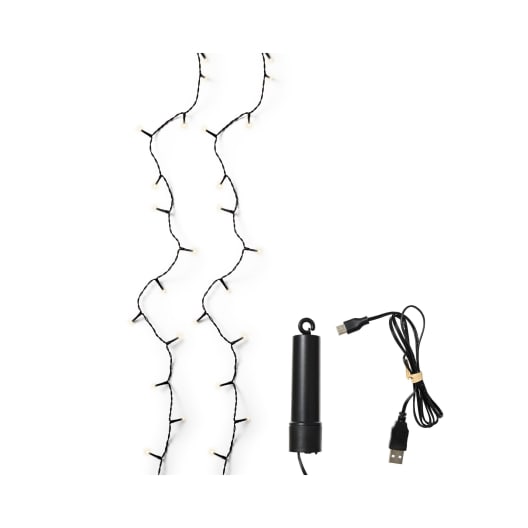 Guirnalda LED recargable blanco cálido 200 luces (cable negro de 15 m)