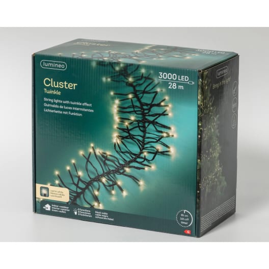 Luces de Navidad Cluster twinkle Blanco 3000 Leds (cable negro de 28m)