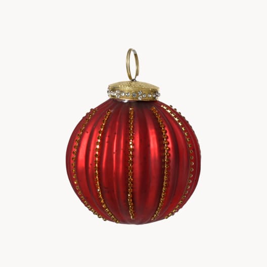 Colgante Bola Navideña Roja con Líneas Brillantes Ø8.5 cm