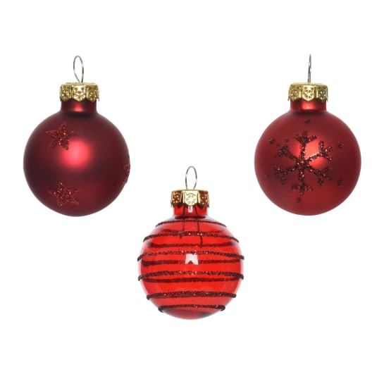 Tubo de Bolas de Navidad Mate y Brillo Rojas de Cristal (Ø3 cm)