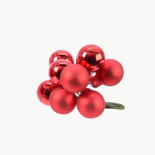 Racimo de Bolas de Navidad Mate y Brillo Rojas, Diámetro 2 cm