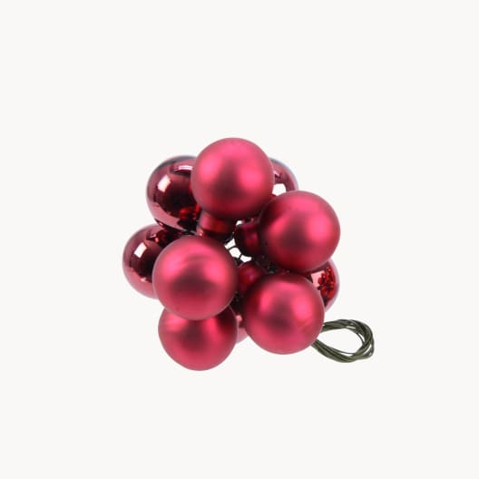 Racimo de Bolas de Navidad Mate y Brillo Rojas, Diámetro 2 cm