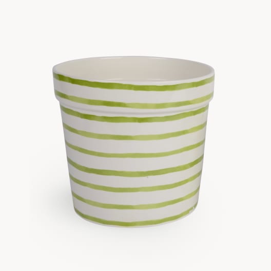 Maceta de Interior Decoris Flores y líneas blanco/verde