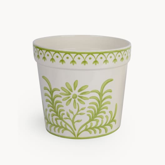 Maceta de Interior Decoris Flores y líneas blanco/verde