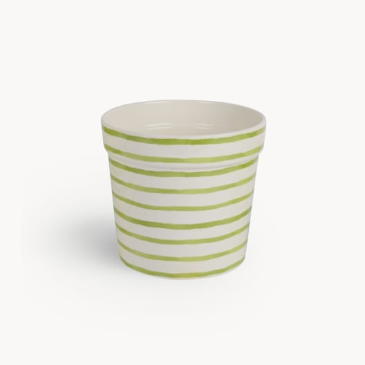 Maceta de Interior Decoris Flores y líneas blanco/verde