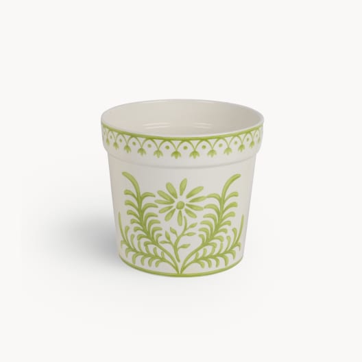 Maceta de Interior Decoris Flores y líneas blanco/verde