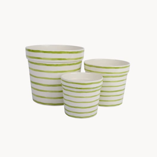 Maceta de Interior Decoris Flores y líneas blanco/verde