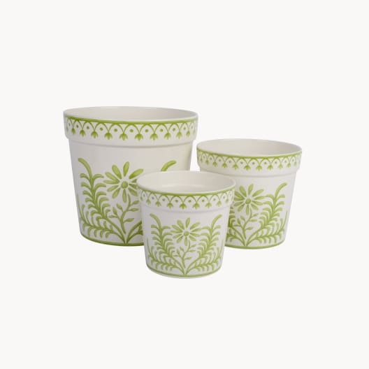 Maceta de Interior Decoris Flores y líneas blanco/verde