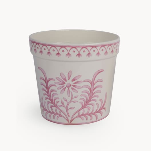 Maceta de Interior Decoris Flores y líneas blanco/lila