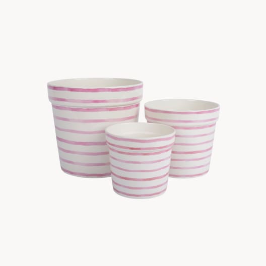 Maceta de Interior Decoris Flores y líneas blanco/lila