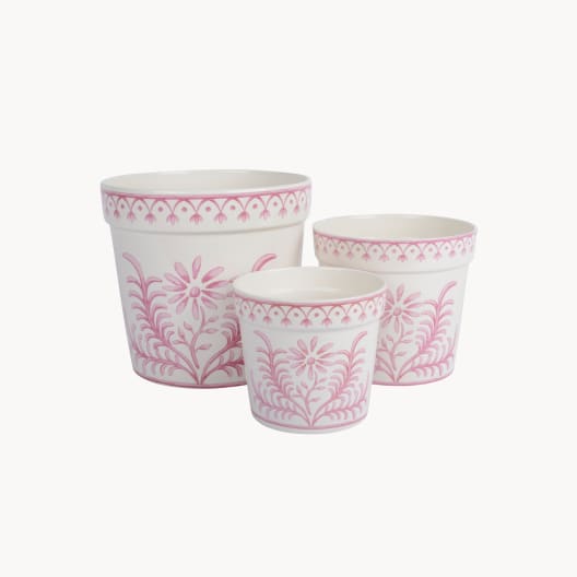 Maceta de Interior Decoris Flores y líneas blanco/lila