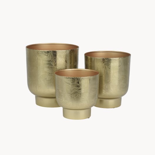 Maceta de Interior Decoris Relieve hojas dorado