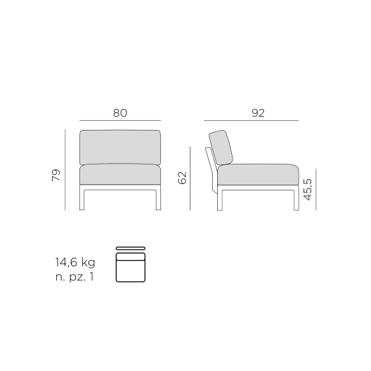 Módulo central para sofá de exterior Nardi MAXIMO cactus/timo