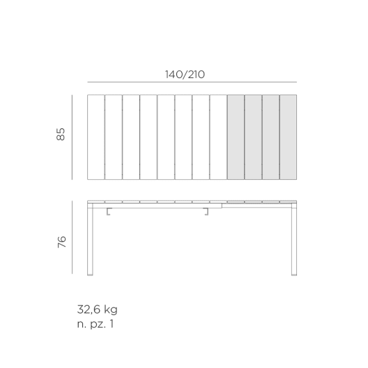 Mesa de comedor exterior Nardi RIO antracita extensible