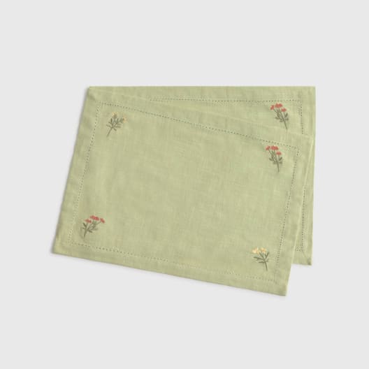 Mantel individual de algodón efecto lino con flores bordadas Florgu