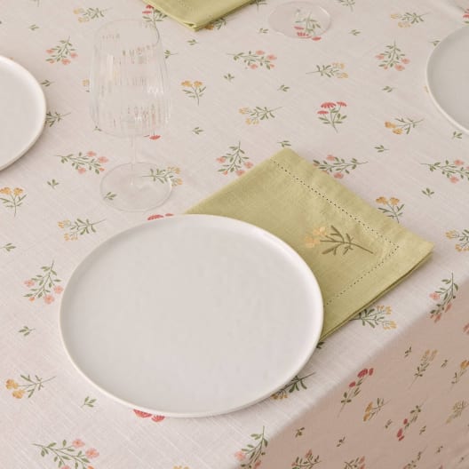 Mantel de algodón efecto lino con estampado de flores Florgu