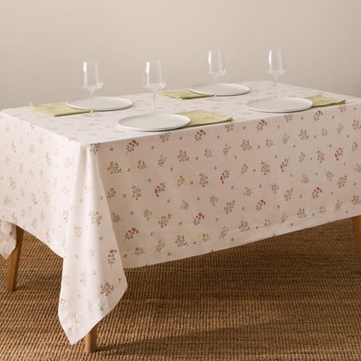 Mantel de algodón efecto lino con estampado de flores Florgu