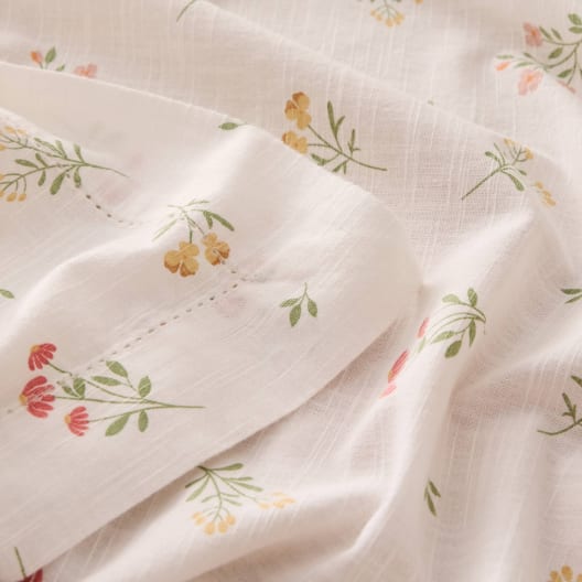 Mantel de algodón efecto lino con estampado de flores Florgu