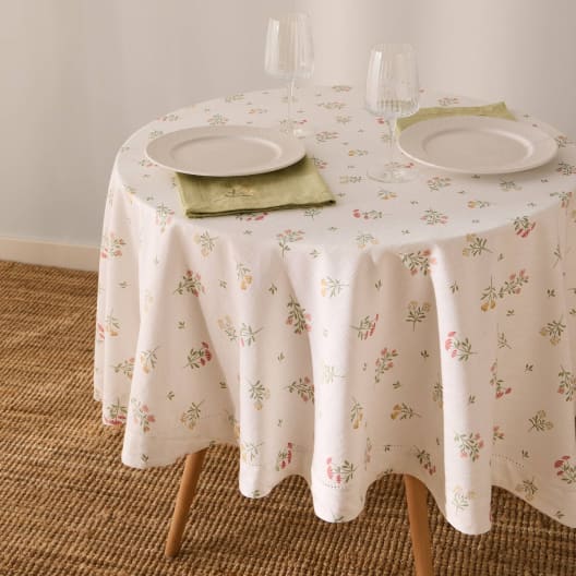 Mantel de algodón efecto lino con estampado de flores Florgur