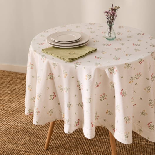 Mantel de algodón efecto lino con estampado de flores Florgur