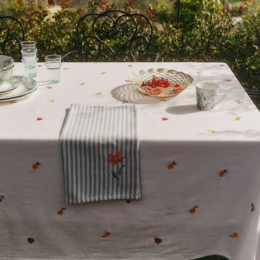 Mantel de algodón efecto lino con frutas bordadas Granfru