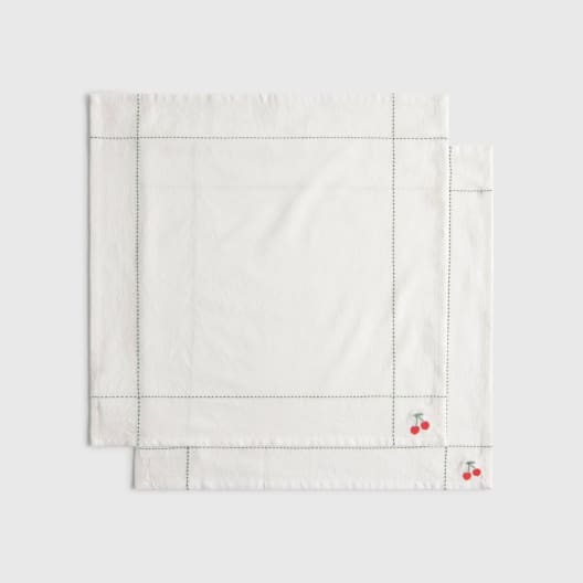 Pack de 2 servilletas de algodón efecto lino con cerezas bordadas Granfru