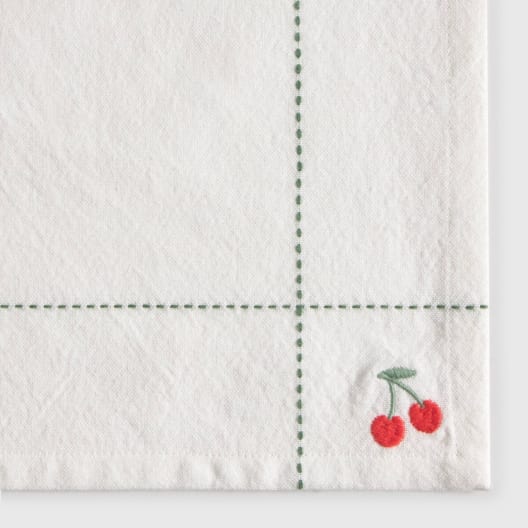 Pack de 2 servilletas de algodón efecto lino con cerezas bordadas Granfru