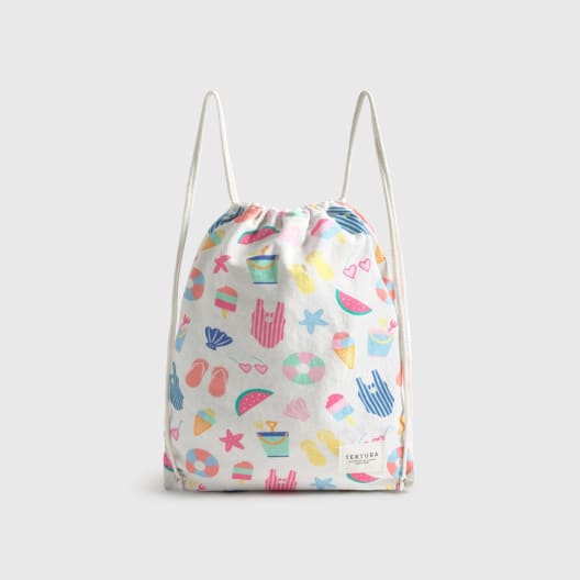 Bolsa mochila de algodón con motivos playeros Etola