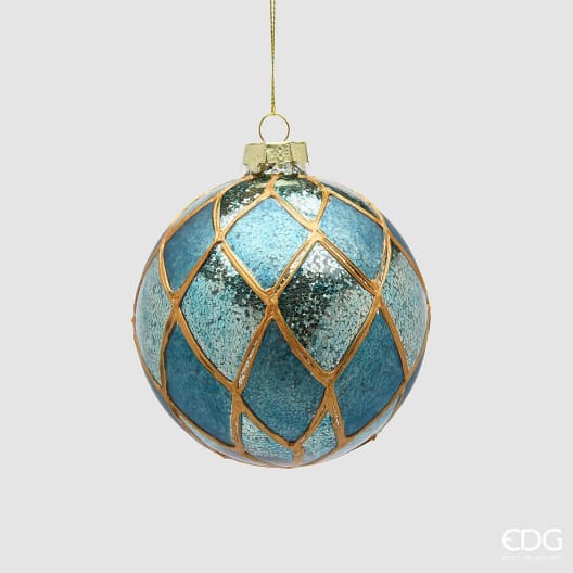 Bola de Navidad azul con rombos Ø10 cm