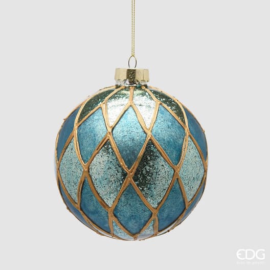 Bola de Navidad azul con rombos Ø12 cm