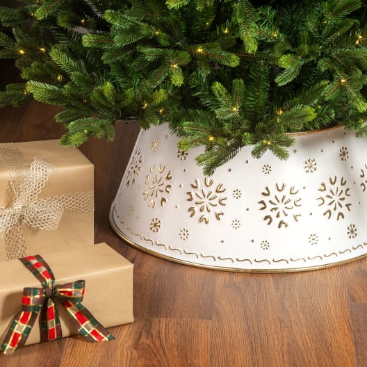 Cubre base para árbol de copos de metal blanco Ø70×27 cm
