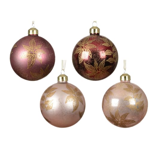 Bola de Navidad de cristal mate con flor de Pascua Ø8 cm